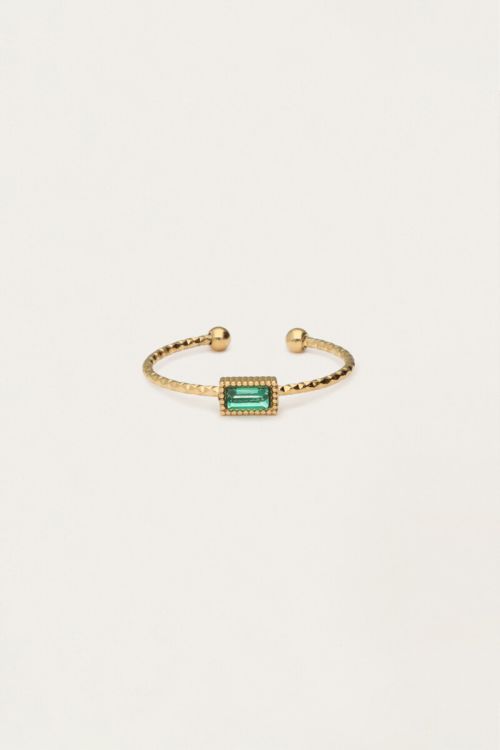 Bague minimaliste avec strass vert carré