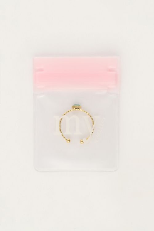 Minimalist ring with square green rhinestone | My Jewellery