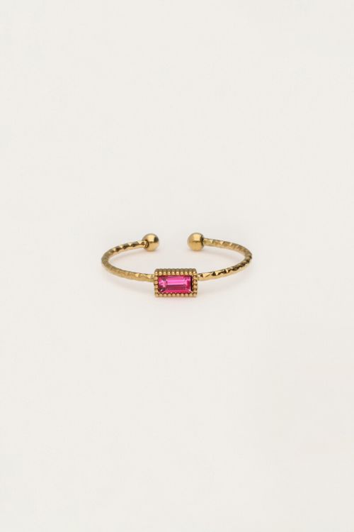 Minimalist ring with square pink rhinestone | My Jewellery