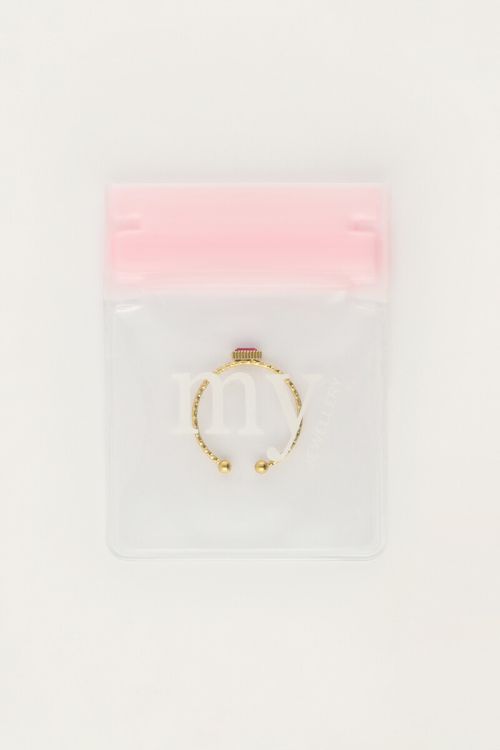 Minimalist ring with square pink rhinestone | My Jewellery