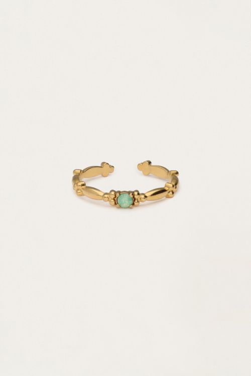 Minimalistische vintage ring met mint groene strass