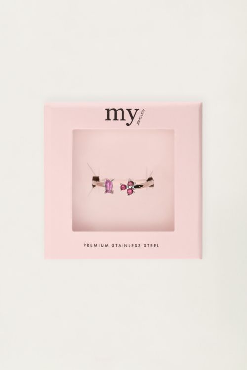 Minimalist ring with pink rhinestones | My Jewellery
