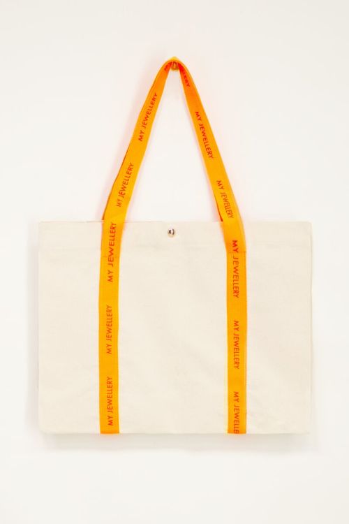 Beiger Canvas Shopper mit orangem Griff