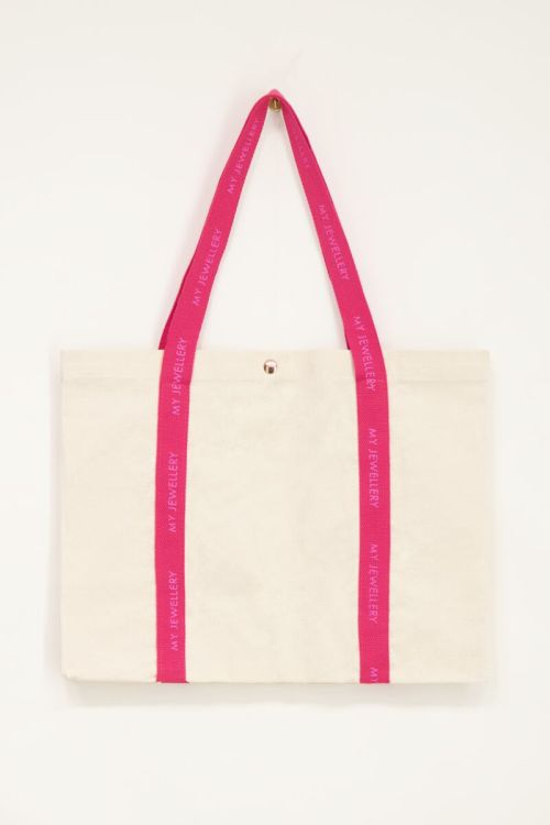 Beige tote bag with pink shoulder strap1 | My Jewellery