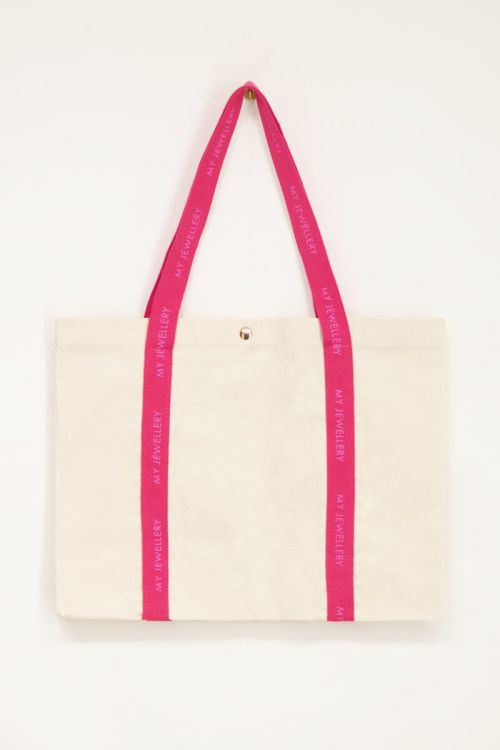 Beiger Canvas Shopper mit rosa Griff