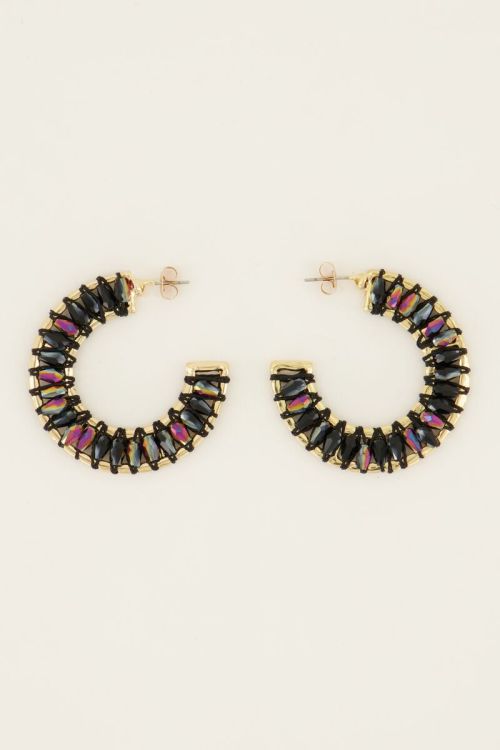 Donkerblauwe statement oorhangers met kralen | My Jewellery