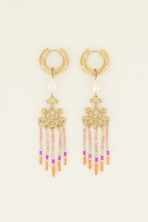Pearl hoop earrings with multicoloured beads | My Jewellery