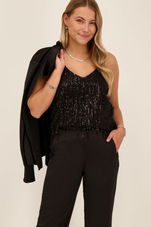 Zwarte top met pailletten & franjes | My Jewellery