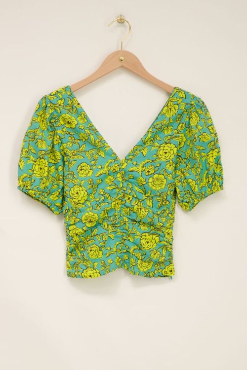 Green floral print top with puff sleeves | My Jewellery