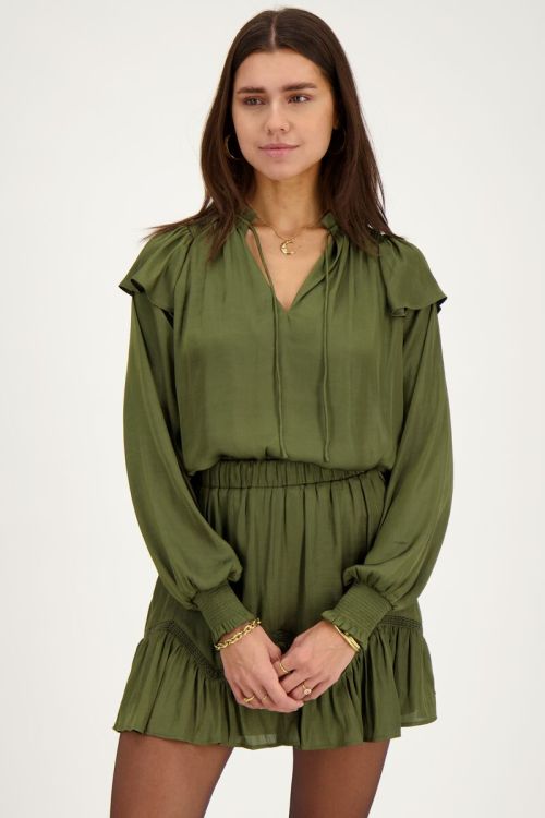 Green satin-look blouse with ruffles | My Jewellery