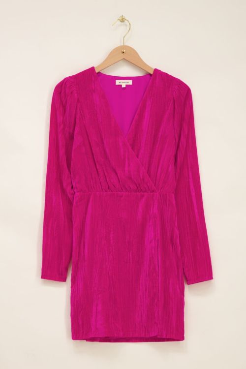 Pink velvet dress with V neck My Jewellery