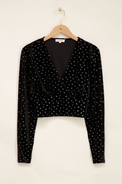 Zwarte velvet top met zilveren bloemen | My Jewellery