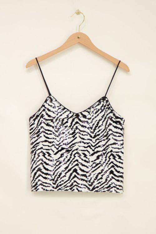 Zwart-witte zebra top met pailletten | My Jewellery