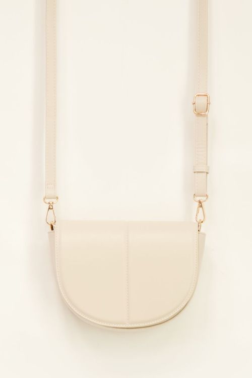 Beige shoulder bag half-circle with multicoloured strap | My Jewellery