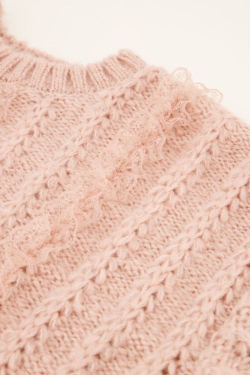 Pink cable knit sweater with lace | My Jewellery