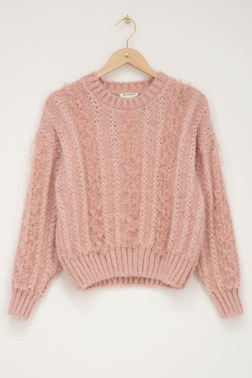 Pink cable knit sweater with lace | My Jewellery