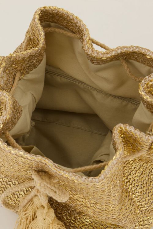 Gold round shoulder bag with tassles | My Jewellery