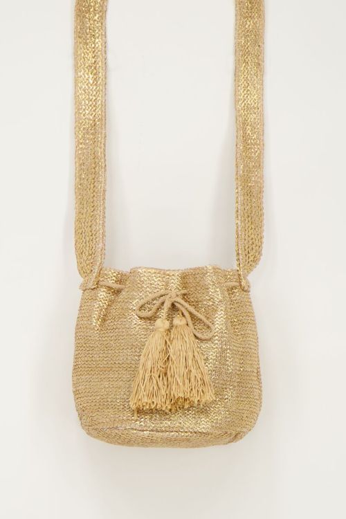 Gold round shoulder bag with tassles | My Jewellery