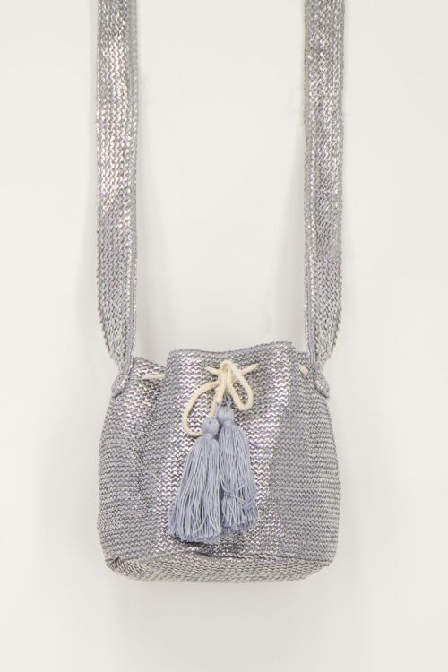 Silver round shoulder bag with tassles | My Jewellery