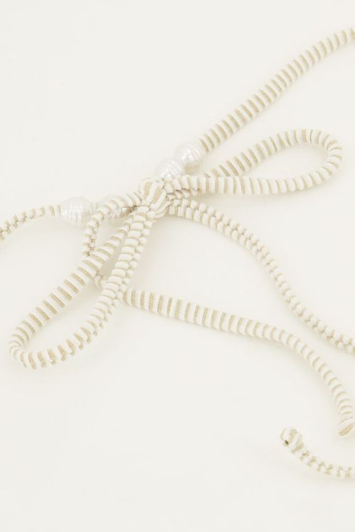 Gold-white striped triangle bikini top with pearls | My Jewellery