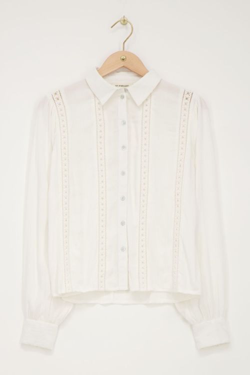 Weiße Crinkle-Bluse mit Bändern