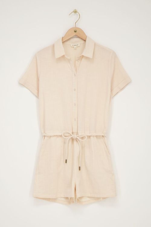 Beige linen look playsuit with drawstring | My Jewellery