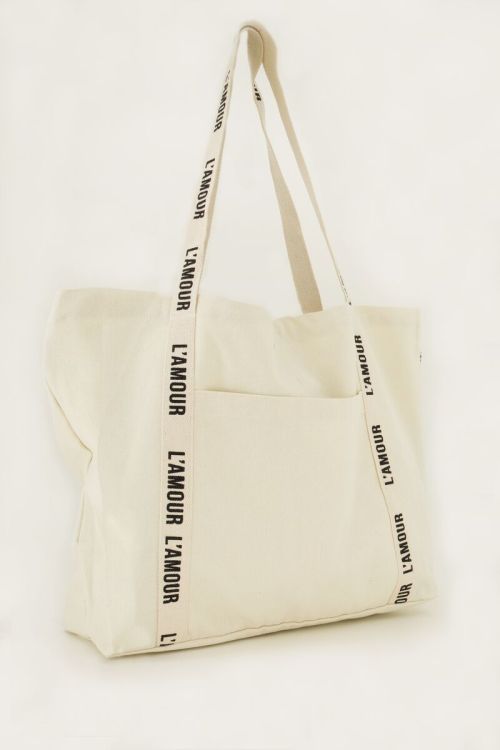 Beige tote bag linen l'amour | My Jewellery