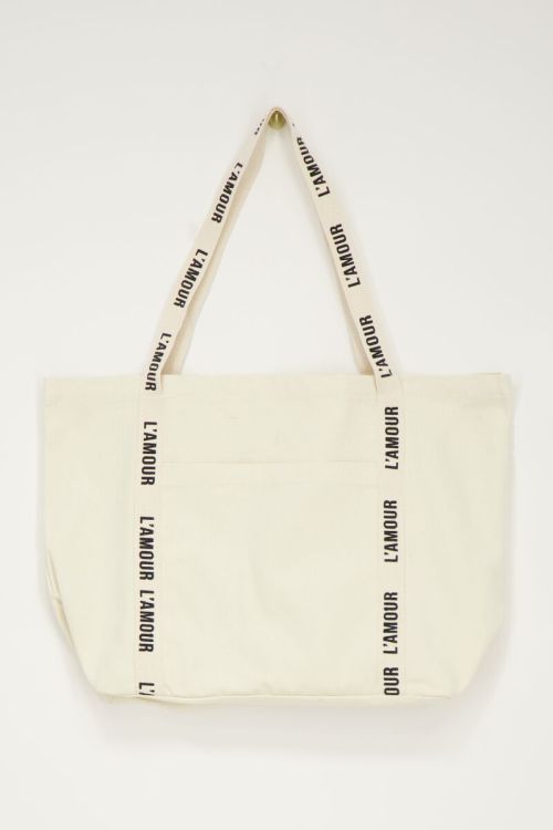 Beige tote bag linen l'amour | My Jewellery