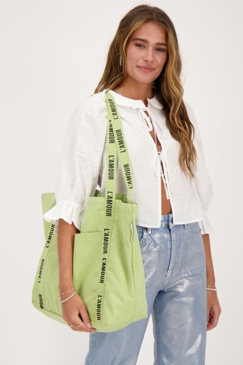 Mint green tote bag linen l'amour | My Jewellery