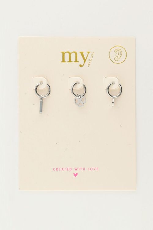 Set of three hoop earrings with clover and smiley | My Jewellery
