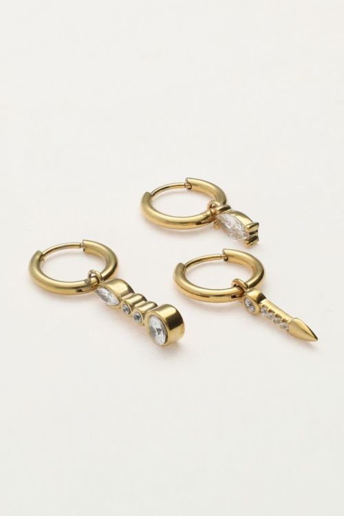 Set of three hoop earrings with charms and silver rhinestones | My Jewellery