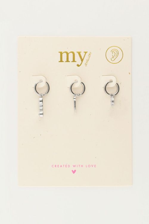 Set of three hoop earrings with charms and silver rhinestones | My Jewellery