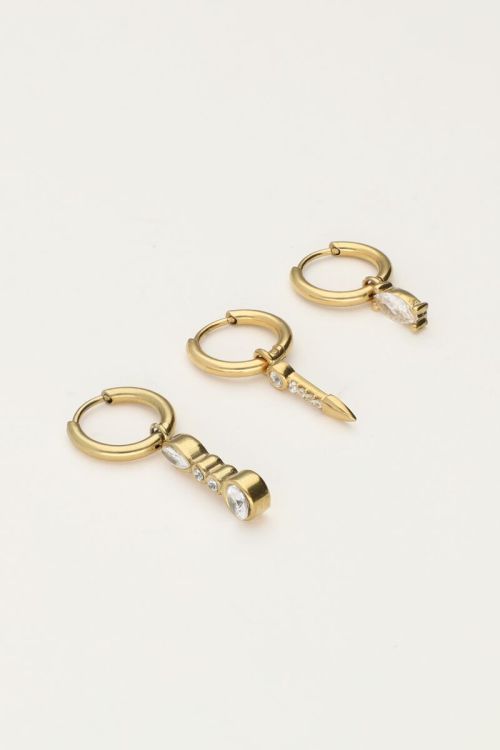 Set of three hoop earrings with charms and silver rhinestones | My Jewellery