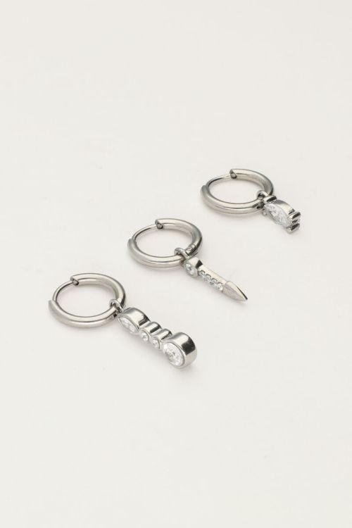 Set of three hoop earrings with charms and silver rhinestones | My Jewellery