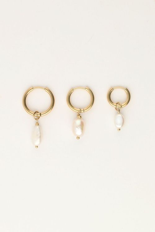 Set of three different freshwater pearl hoop earrings