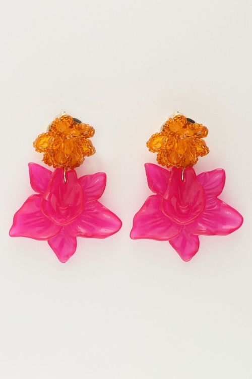 Insel-Ohrringe mit orangefarbener und pinker Blume