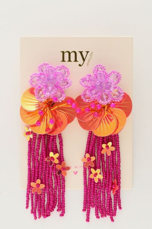 Island earrings with flowers and pink fringe | My Jewellery