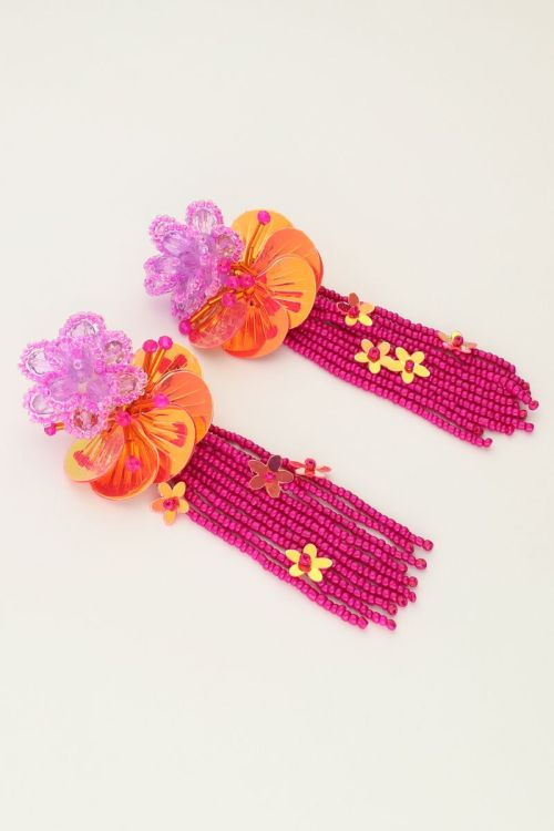 Island earrings with flowers and pink fringe | My Jewellery