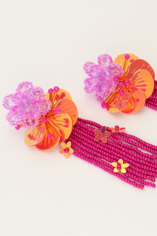 Island earrings with flowers and pink fringe | My Jewellery
