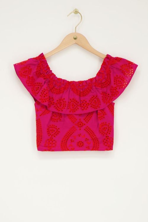Pink cropped top with contrasting embroidery | My Jewellery