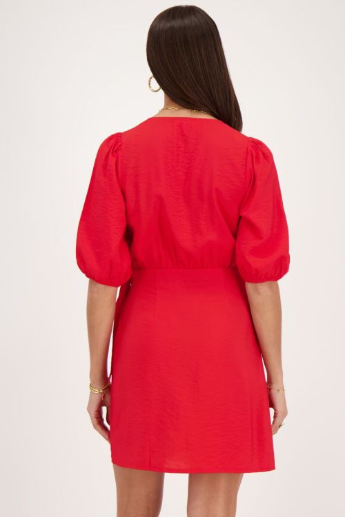 Red wrap dress with short puff-sleeves | My Jewellery