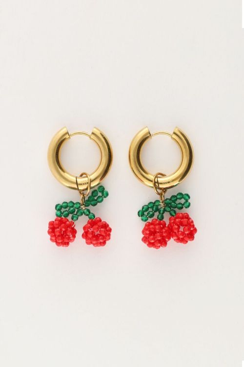 Boucles d'oreilles avec perles rouges cerise