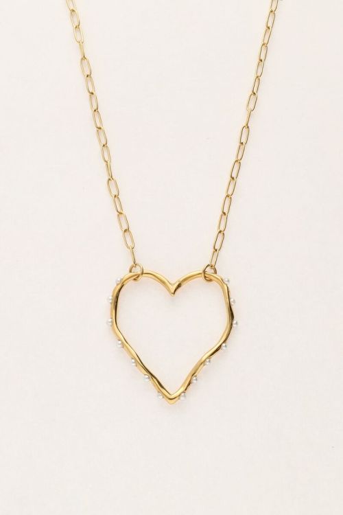 Chain necklace with open heart and faux pearls