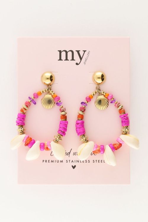 Art earrings with pink beads and seashells | My Jewellery