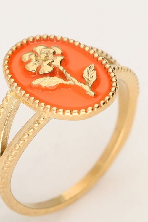 Art orange statement ring with flower | My Jewellery