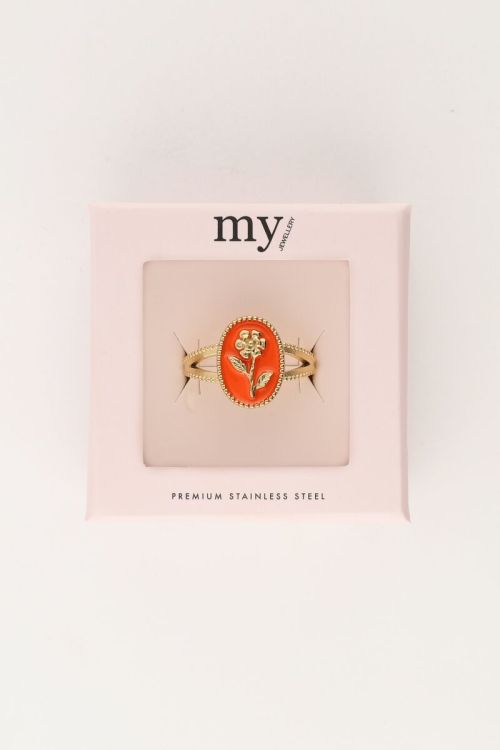 Art orange statement ring with flower | My Jewellery