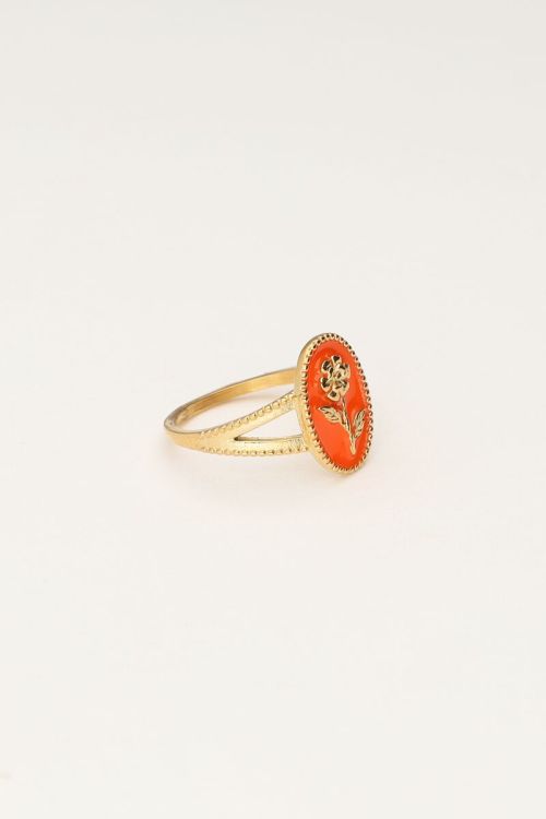 Art orange statement ring with flower | My Jewellery