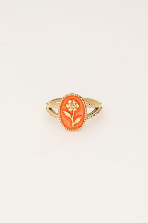 Art orange statement ring with flower | My Jewellery
