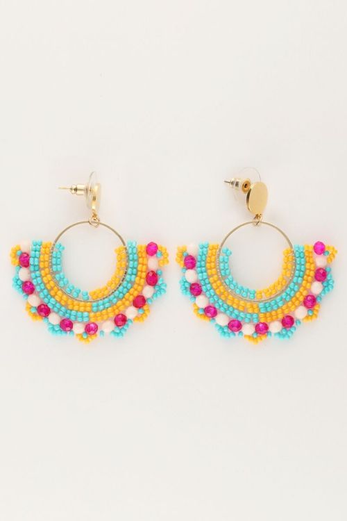 Half round statement earrings with multi color beads | My Jewellery