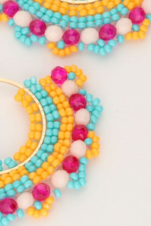 Half round statement earrings with multi color beads | My Jewellery